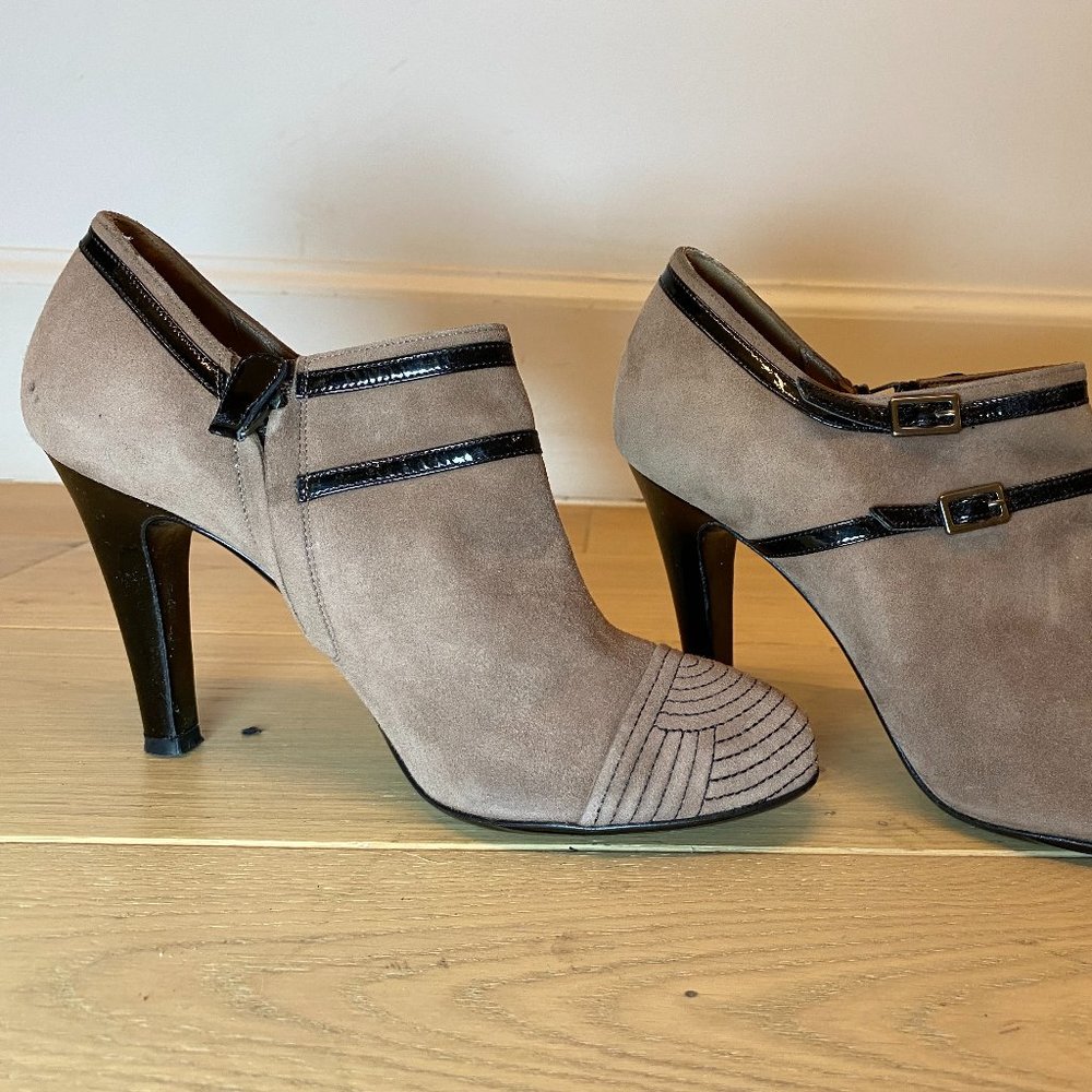 Ferragamo Brown Seude Bootie Heels (Size 6.5)